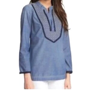 Tory Burch Embroidered Popover Tunic Top  Size 8